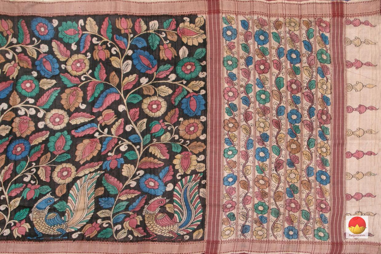 Kalamkari Vidharba Tussar Silk Saree - Handpainted - Organic Dyes -PKVT 520 - Kalamkari Silk - Panjavarnam