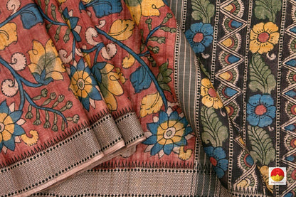 Kalamkari Vidharba Tussar Silk Saree - Handpainted - Organic Dyes - PKVT 522 - Kalamkari Silk - Panjavarnam