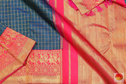 Kanchipuram Silk Saree - Blue & Pink - Pure Zari - G 1927 - Archives - Silk Sari - Panjavarnam