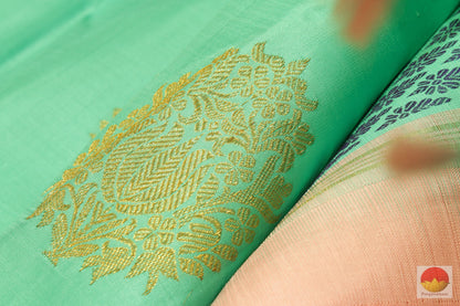 Kanchipuram Silk Saree - Cyan & Peach - Silk Thread - Borderless - Pure Zari - PV J7489 Archives - Silk Sari - Panjavarnam
