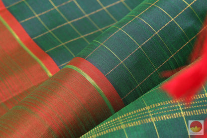 Kanchipuram Silk Saree - Green & Brown - Pure Silk - Handwoven Silk Saree - PV G 2006 Archives - Silk Sari - Panjavarnam