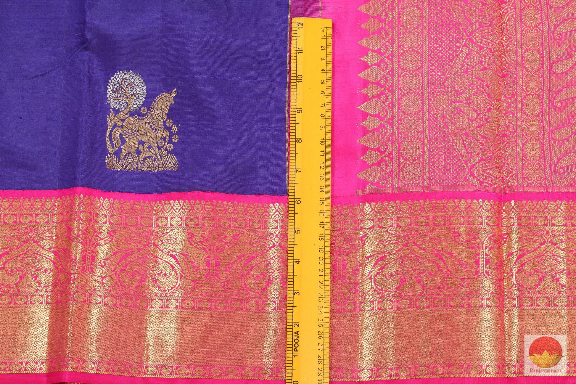 Kanchipuram Silk Saree - Handwoven Pure Silk - Blue & Pink - Pure Zari - PV G 2003 Archives - Silk Sari - Panjavarnam