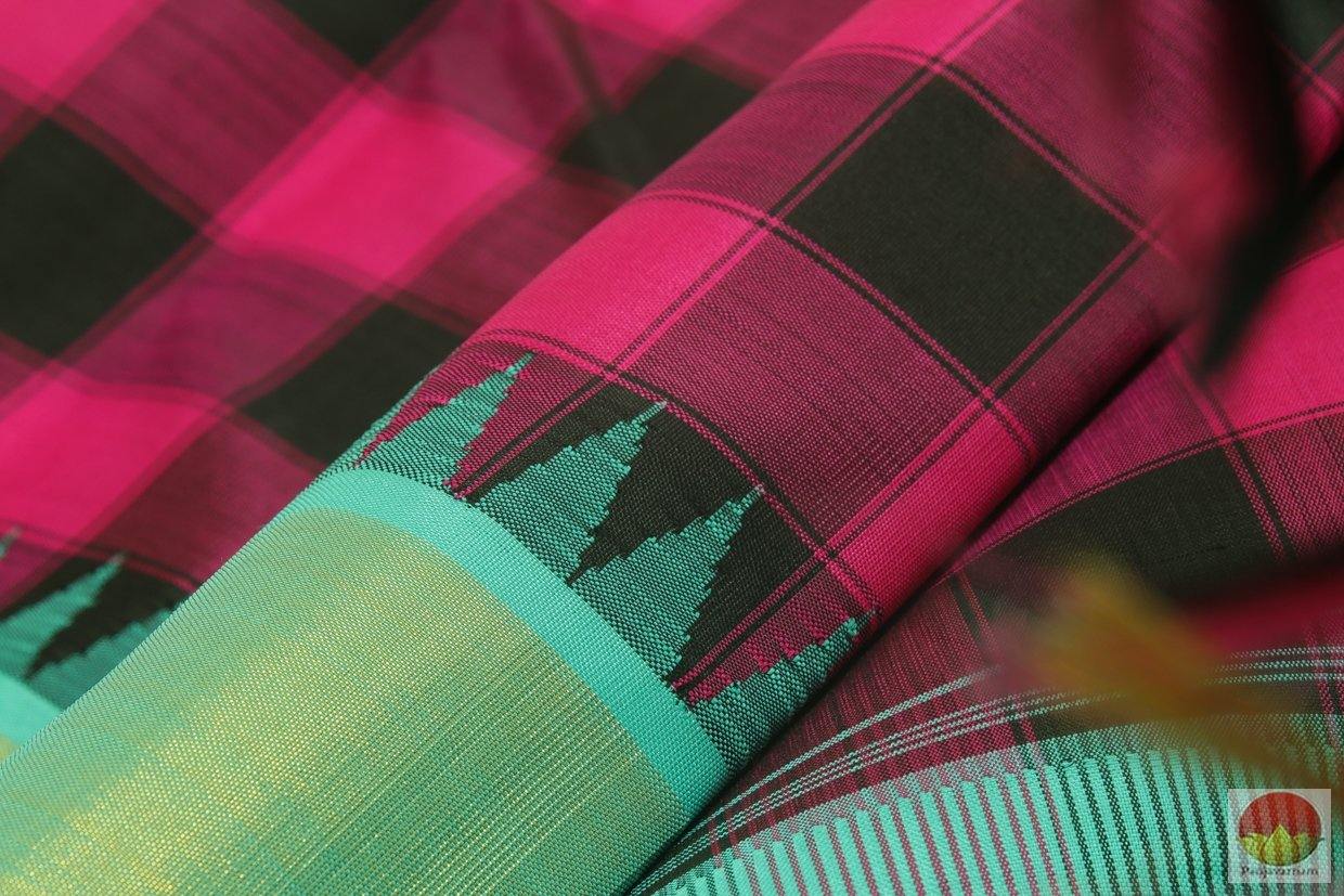 Kanchipuram Silk Saree - Handwoven Pure Silk - Cyan & Rose - Pure Zari - PV G 4058 Archives - Silk Sari - Panjavarnam