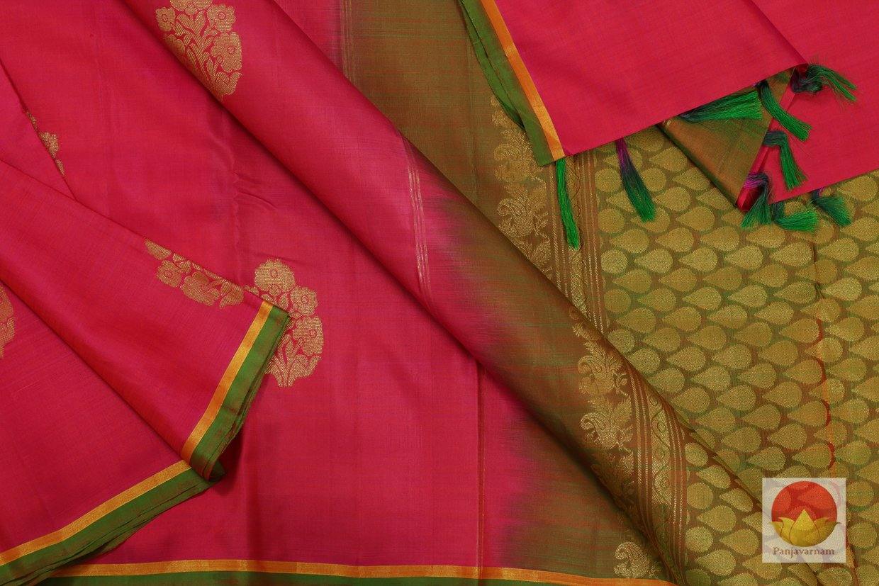 Kanchipuram Silk Saree - Handwoven Pure Silk - Lite Weight - Pink & Mustard - PV ASB 17 - Archives - Silk Sari - Panjavarnam