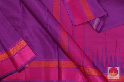 Kanchipuram Silk Saree - Handwoven Pure Silk - Non Zari - PV NZ BK 21100 - Archives - Silk Sari - Panjavarnam