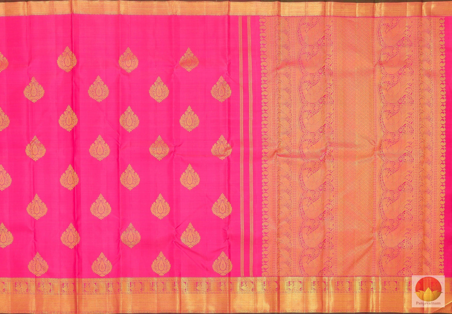 Kanchipuram Silk Saree - Handwoven Pure Silk - Pink & Gold - Pure Zari - PV G 1985 Archives - Silk Sari - Panjavarnam