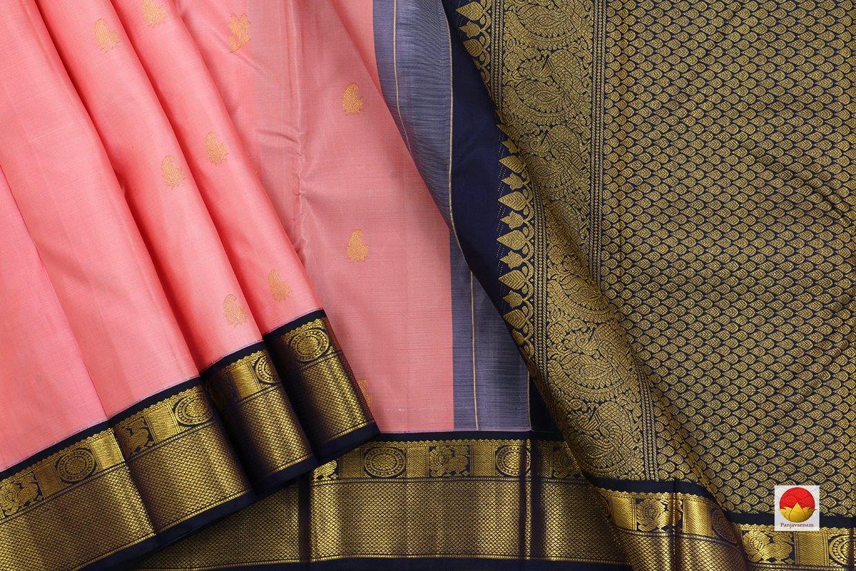 Kanchipuram Silk Saree - Handwoven Pure Silk - Pure Zari - Baby Pink & Blue - PV J 4419 - Archives - Silk Sari - Panjavarnam