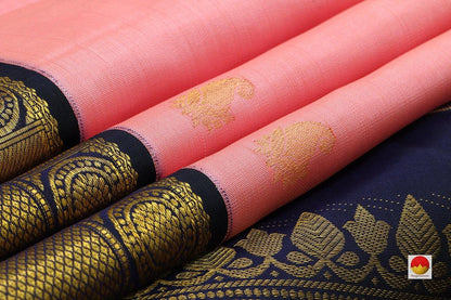 Kanchipuram Silk Saree - Handwoven Pure Silk - Pure Zari - Baby Pink & Blue - PV J 4419 - Archives - Silk Sari - Panjavarnam