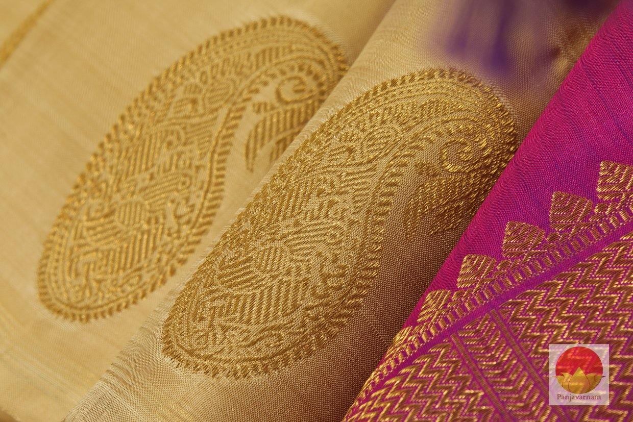 Kanchipuram Silk Saree - Handwoven Pure Silk - Pure Zari - Beige & Magenta - PV SRI 190 Archives - Silk Sari - Panjavarnam