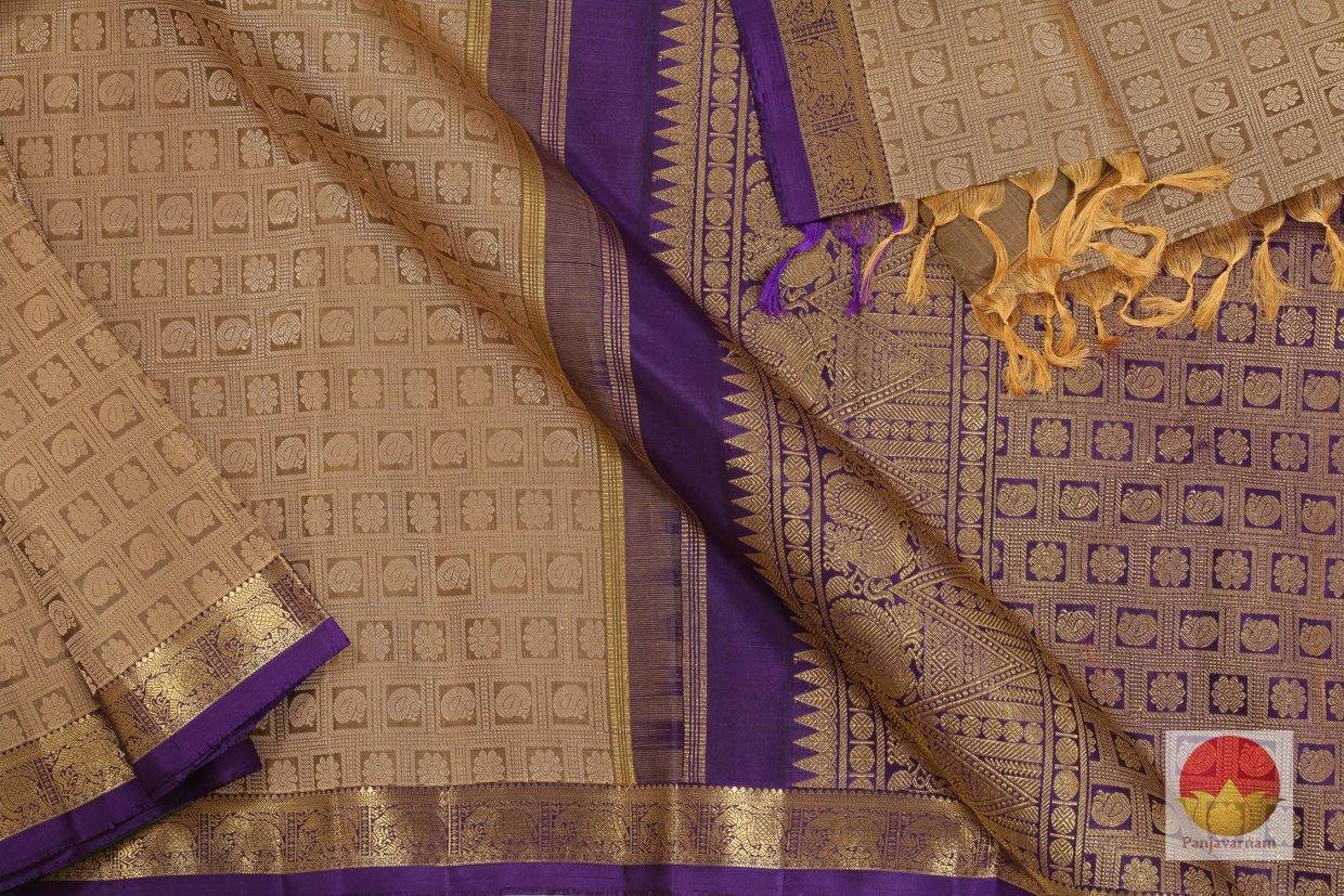 Kanchipuram Silk Saree - Handwoven Pure Silk - Pure Zari - Beige & Purple - PV SRI 1240 - Archives - Silk Sari - Panjavarnam