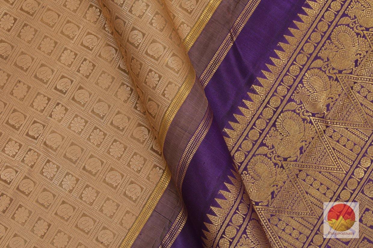 Kanchipuram Silk Saree - Handwoven Pure Silk - Pure Zari - Beige & Purple - PV SRI 1240 - Archives - Silk Sari - Panjavarnam