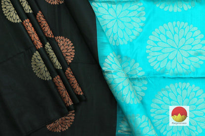 Kanchipuram Silk Saree - Handwoven Pure Silk - Pure Zari - Black & Blue - PV G 4194 - Archives - Silk Sari - Panjavarnam