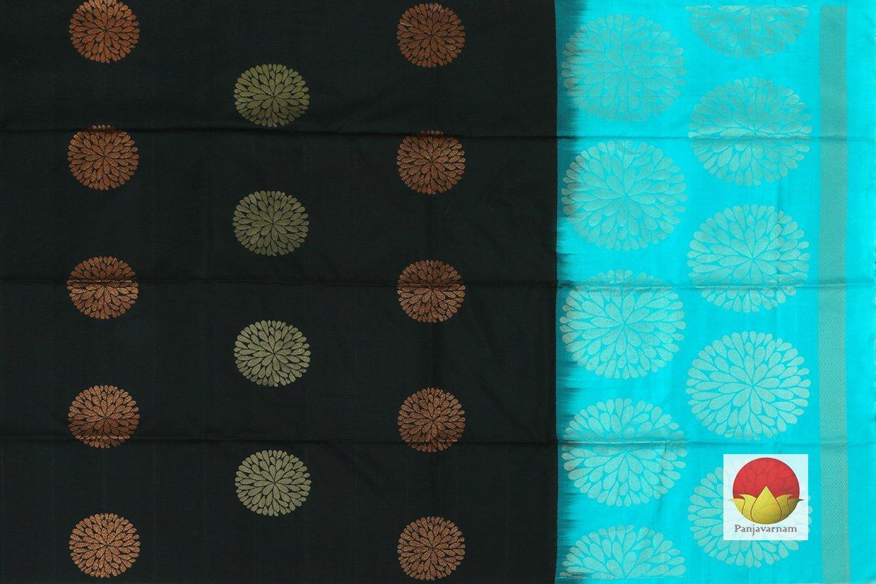 Kanchipuram Silk Saree - Handwoven Pure Silk - Pure Zari - Black & Blue - PV G 4194 - Archives - Silk Sari - Panjavarnam