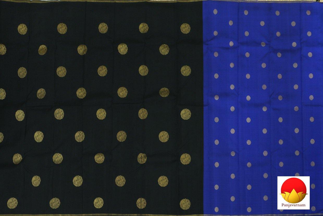 Kanchipuram Silk Saree - Handwoven Pure Silk - Pure Zari - Black & Blue - PV SRI 1370 - Silk Sari - Panjavarnam