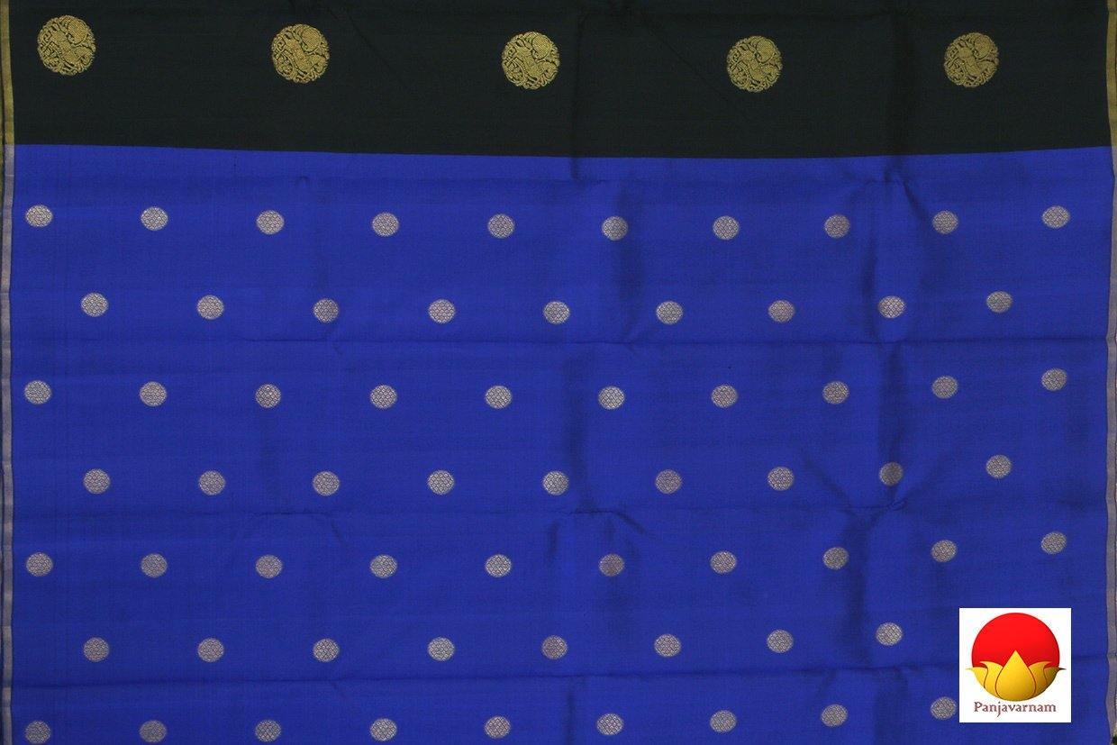 Kanchipuram Silk Saree - Handwoven Pure Silk - Pure Zari - Black & Blue - PV SRI 1370 - Silk Sari - Panjavarnam
