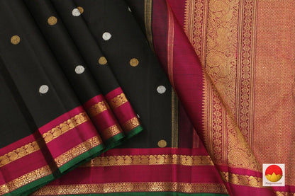 Kanchipuram Silk Saree - Handwoven Pure Silk - Pure Zari - Black & Magenta - PV G 4278 - Archives - Silk Sari - Panjavarnam