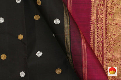 Kanchipuram Silk Saree - Handwoven Pure Silk - Pure Zari - Black & Magenta - PV G 4278 - Archives - Silk Sari - Panjavarnam