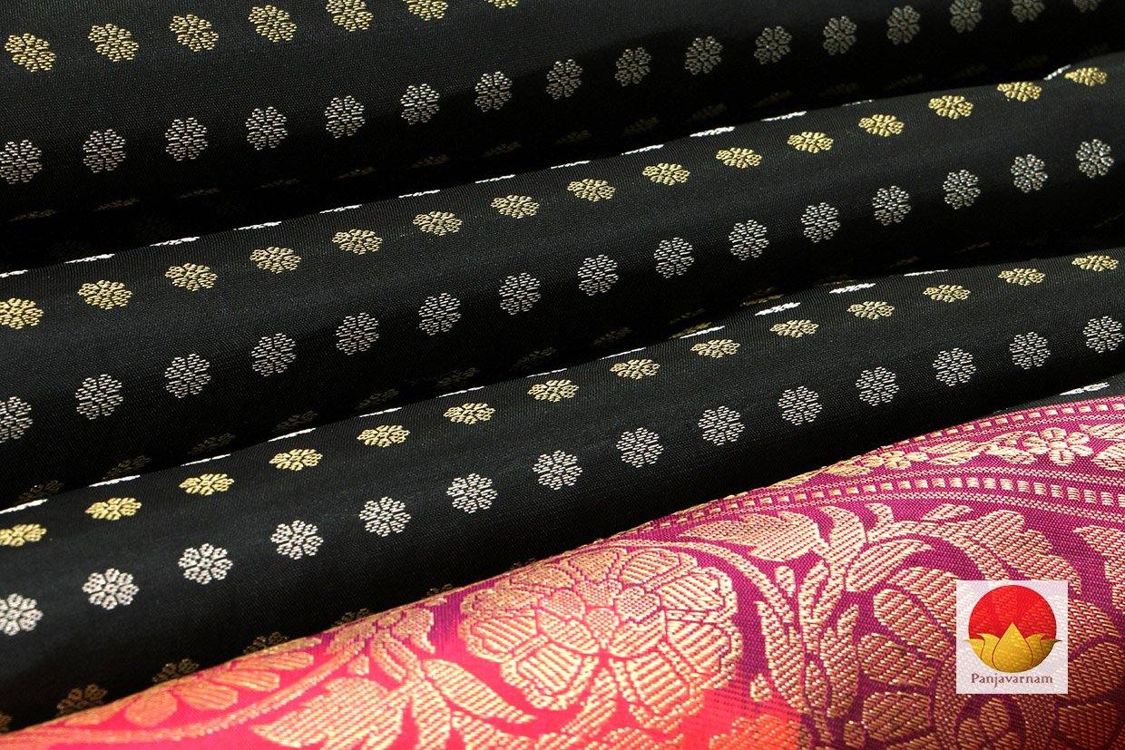 Kanchipuram Silk Saree - Handwoven Pure Silk - Pure Zari - Black & Pink - PV SRI 1420 - Silk Sari - Panjavarnam
