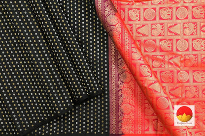 Kanchipuram Silk Saree - Handwoven Pure Silk - Pure Zari - Black & Pink - PV SRI 1420 - Silk Sari - Panjavarnam PV SRI 1420