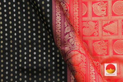 Kanchipuram Silk Saree - Handwoven Pure Silk - Pure Zari - Black & Pink - PV SRI 1420 - Silk Sari - Panjavarnam PV SRI 1420