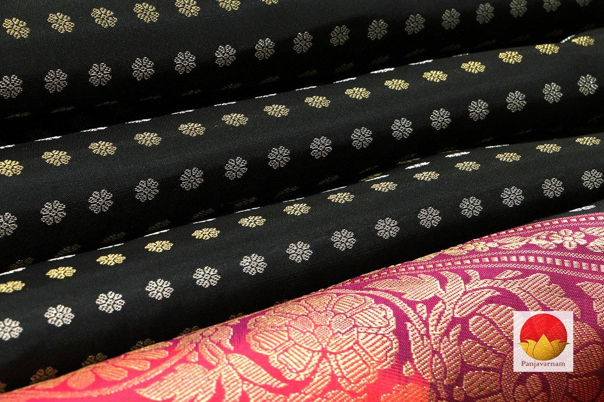 Kanchipuram Silk Saree - Handwoven Pure Silk - Pure Zari - Black & Pink - PV SRI 1420 - Silk Sari - Panjavarnam PV SRI 1420