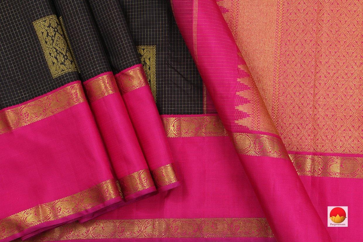 Kanchipuram Silk Saree - Handwoven Pure Silk - Pure Zari - Black & Pink - PV SRI 1946 - Silk Sari - Panjavarnam