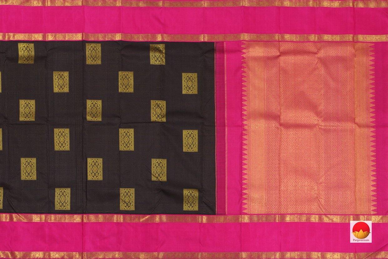 Kanchipuram Silk Saree - Handwoven Pure Silk - Pure Zari - Black & Pink - PV SRI 1946 - Silk Sari - Panjavarnam
