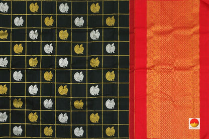 Kanchipuram Silk Saree - Handwoven Pure Silk - Pure Zari - Black & Red - PV SH NZ 208 - Archives - Silk Sari - Panjavarnam