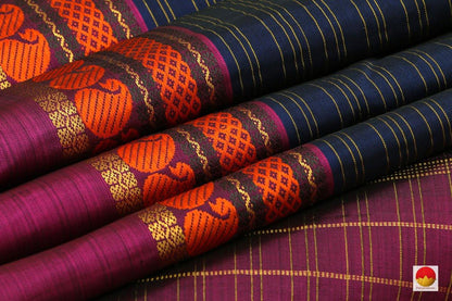 Kanchipuram Silk Saree - Handwoven Pure Silk - Pure Zari - Blue & Magenta - PV J 3378 - Archives - Silk Sari - Panjavarnam