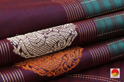 Kanchipuram Silk Saree - Handwoven Pure Silk - Pure Zari - Blue & Maroon - PV G 4276 - Archives - Silk Sari - Panjavarnam