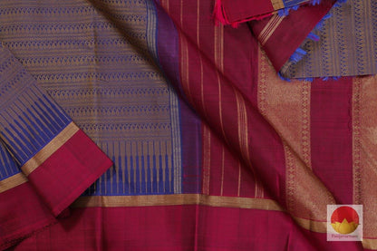 Kanchipuram Silk Saree - Handwoven Pure Silk - Pure Zari - Blue & Maroon - PV SRI 1264 - Archives - Silk Sari - Panjavarnam