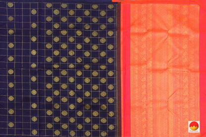 Kanchipuram Silk Saree - Handwoven Pure Silk - Pure Zari - Blue & Peach - PV SRI 1513 - Silk Sari - Panjavarnam