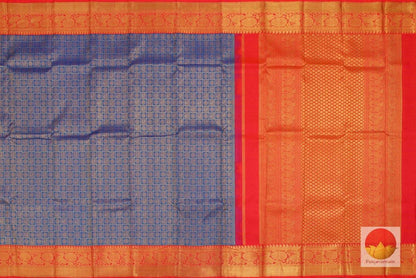 Kanchipuram Silk Saree - Handwoven Pure Silk - Pure Zari - Blue & Red - PV G 1798 - Archives - Silk Sari - Panjavarnam