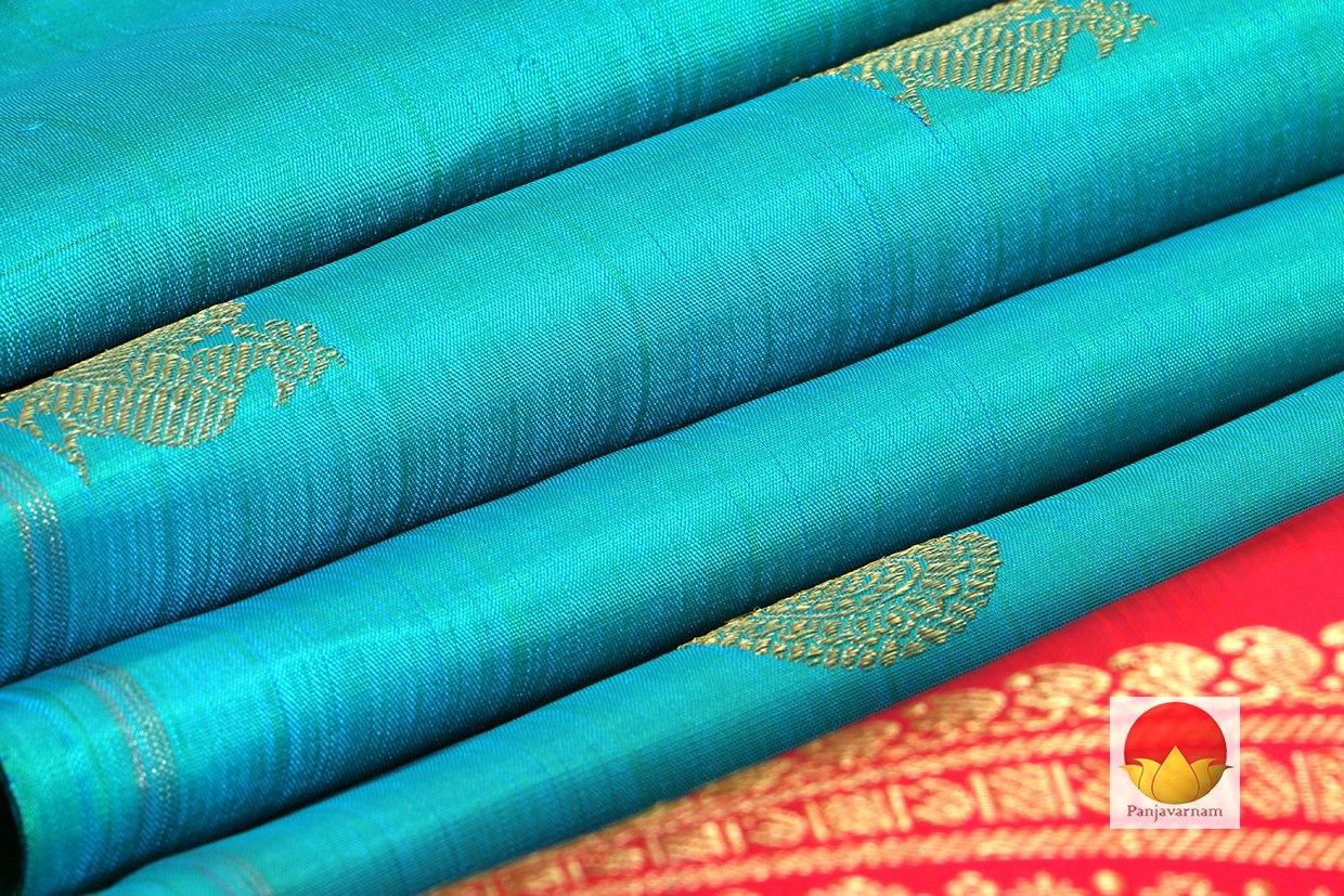 Kanchipuram Silk Saree - Handwoven Pure Silk - Pure Zari - Blue & Red - PV SRI 1382 - Silk Sari - Panjavarnam