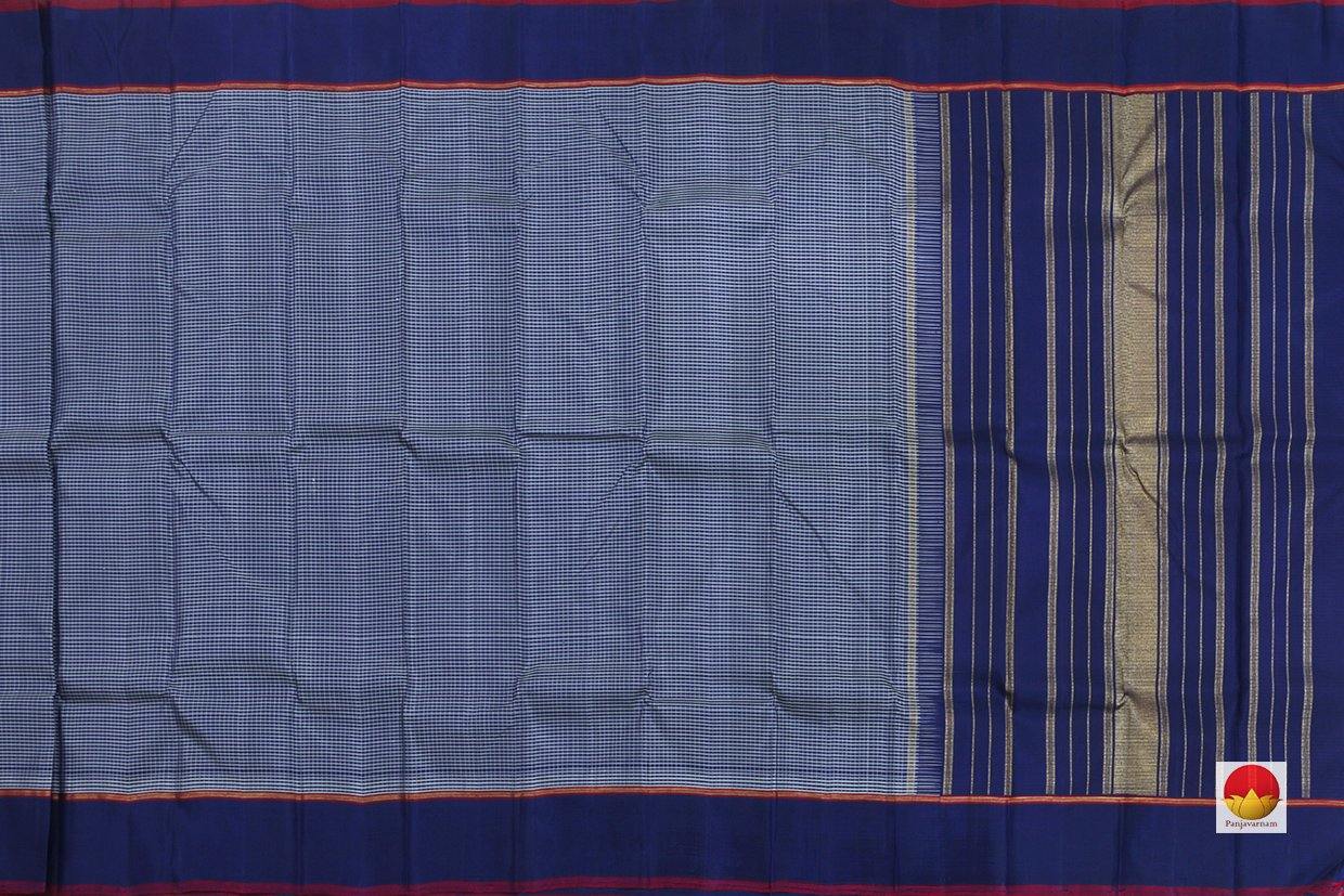 Kanchipuram Silk Saree - Handwoven Pure Silk - Pure Zari - Blue & White - PV SRI 2235 - Silk Sari - Panjavarnam