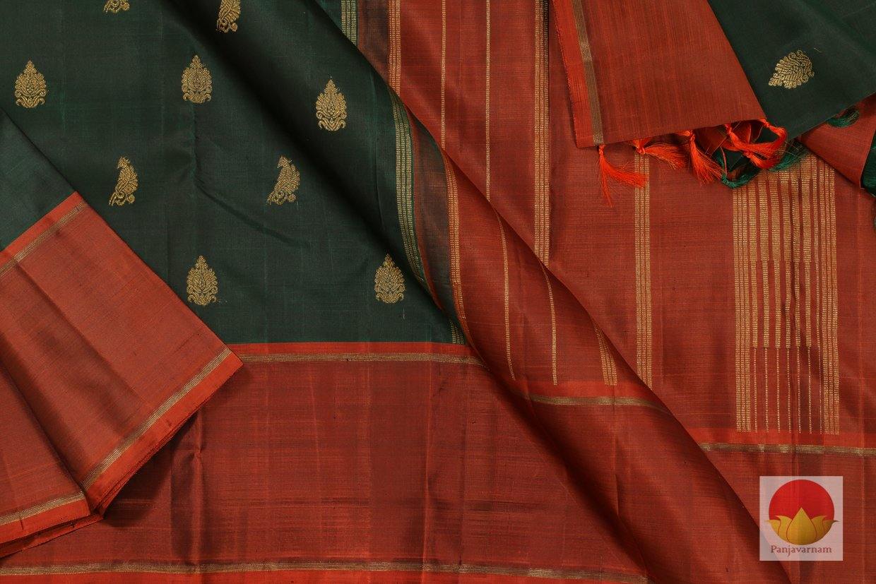 Kanchipuram Silk Saree - Handwoven Pure Silk - Pure Zari - Bottle Green & Maroon - PV SRI 1115 - Archives - Silk Sari - Panjavarnam