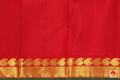 Kanchipuram Silk Saree - Handwoven Pure Silk - Pure Zari - Bottle Green & Red - J 3468 - Silk Sari - Panjavarnam