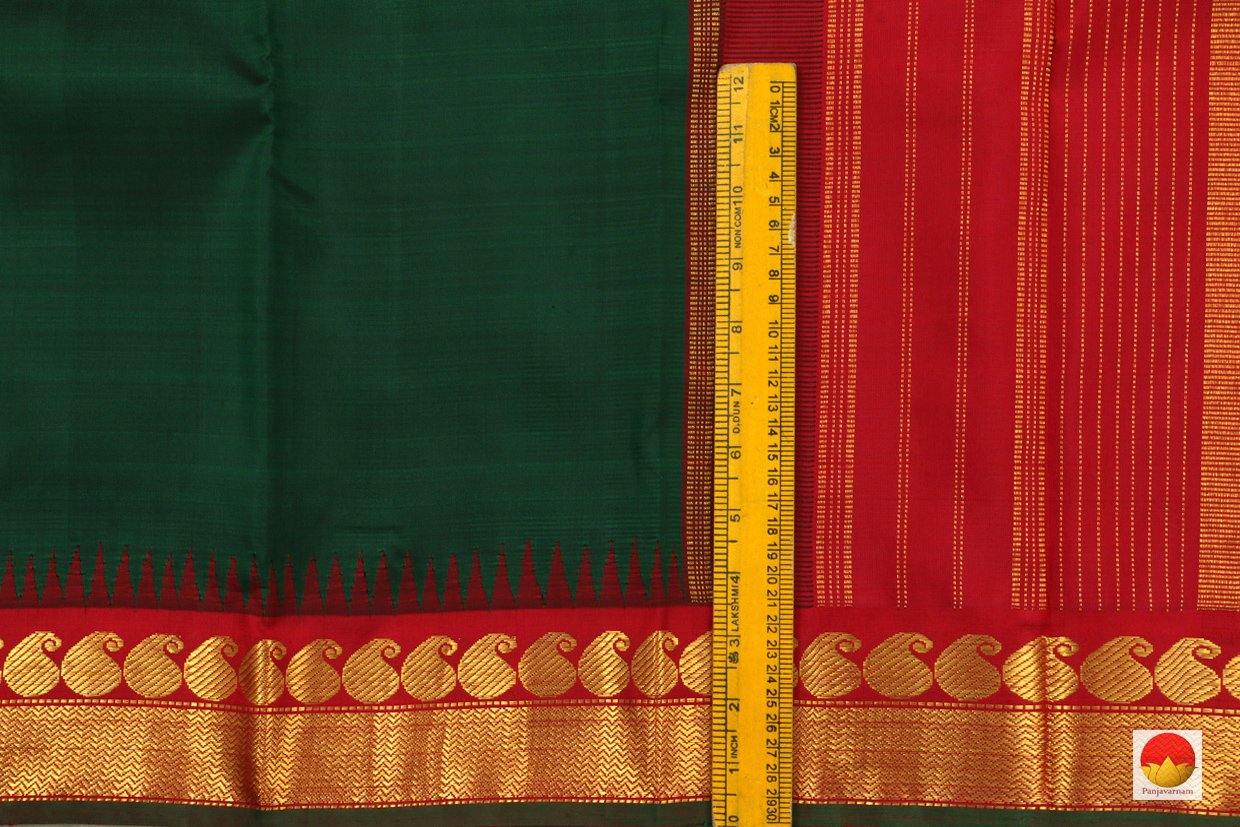 Kanchipuram Silk Saree - Handwoven Pure Silk - Pure Zari - Bottle Green & Red - J 3468 - Silk Sari - Panjavarnam