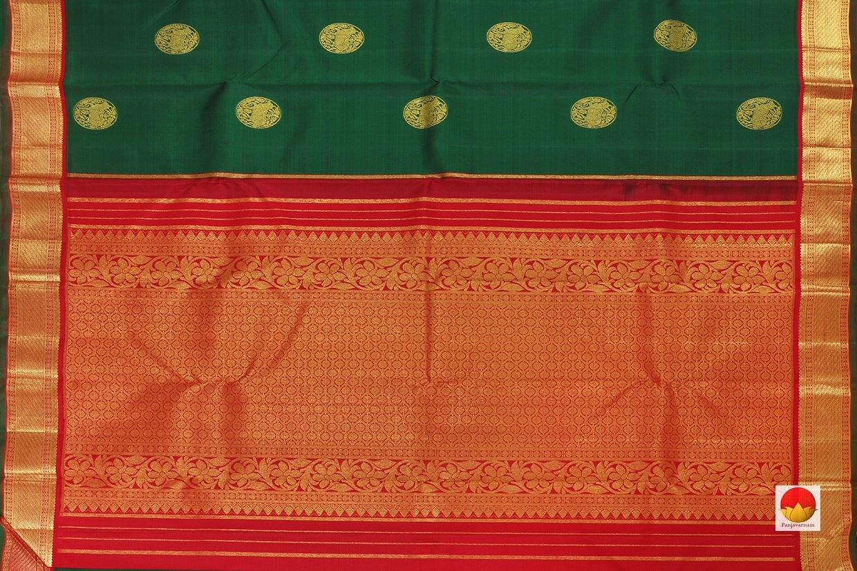 Kanchipuram Silk Saree - Handwoven Pure Silk - Pure Zari - Bottle Green & Red - PV J 388 - Archives - Silk Sari - Panjavarnam