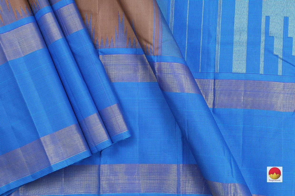 Kanchipuram Silk Saree - Handwoven Pure Silk - Pure Zari - Brown & Blue - PV J 401 - Silk Sari - Panjavarnam