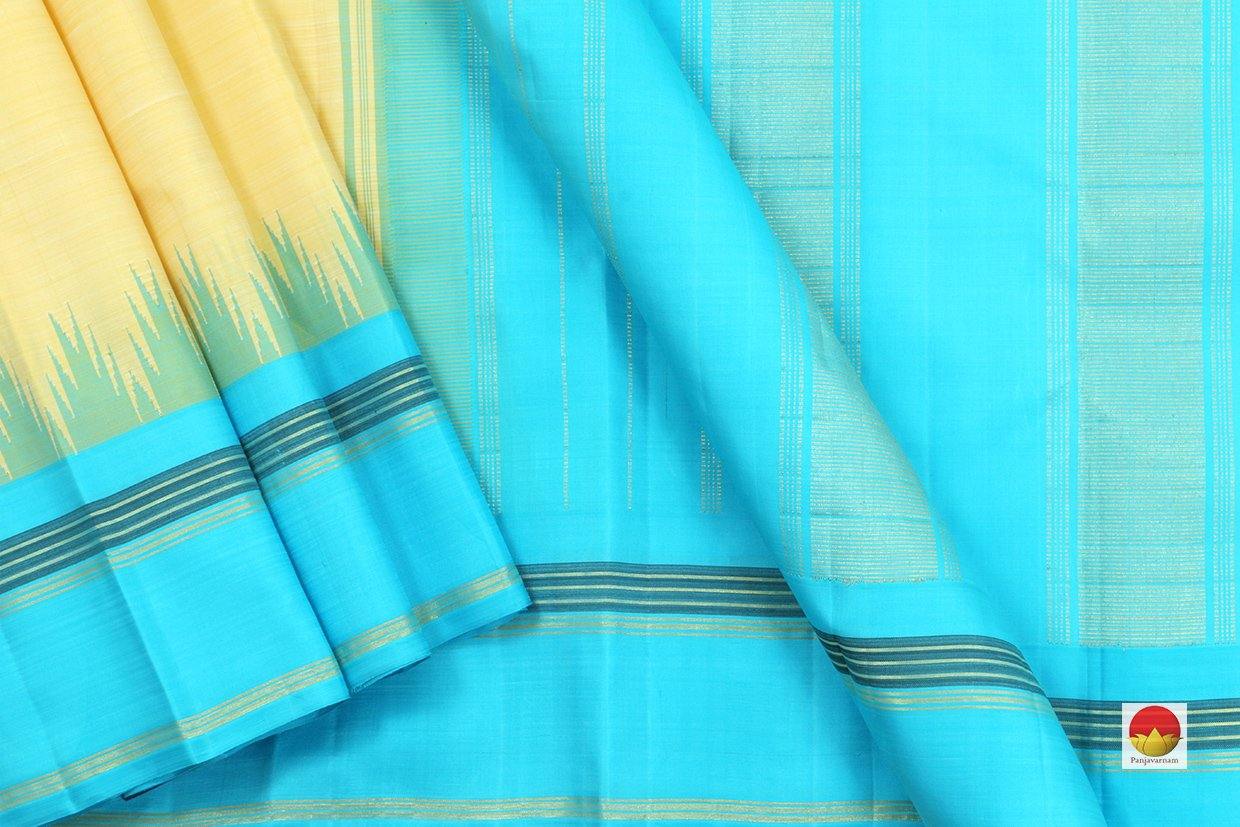 Kanchipuram Silk Saree - Handwoven Pure Silk - Pure Zari - Cream & Cyan - PV SRI 2292 - Archives - Silk Sari - Panjavarnam