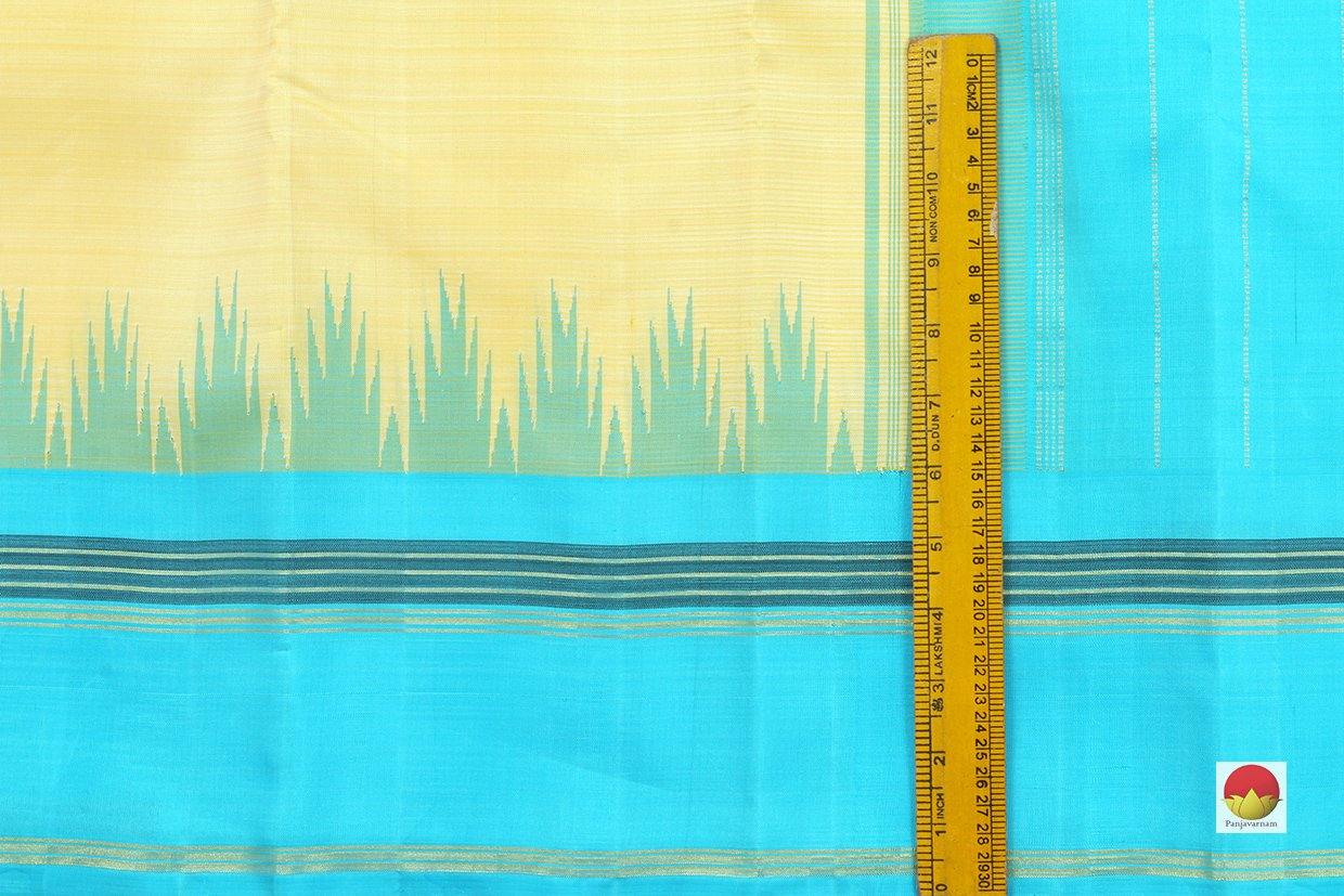Kanchipuram Silk Saree - Handwoven Pure Silk - Pure Zari - Cream & Cyan - PV SRI 2292 - Archives - Silk Sari - Panjavarnam