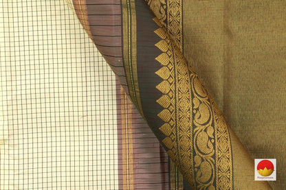 Kanchipuram Silk Saree - Handwoven Pure Silk - Pure Zari - Cream & Green - PV G 4285 - Archives - Silk Sari - Panjavarnam