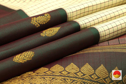 Kanchipuram Silk Saree - Handwoven Pure Silk - Pure Zari - Cream & Green - PV G 4285 - Archives - Silk Sari - Panjavarnam