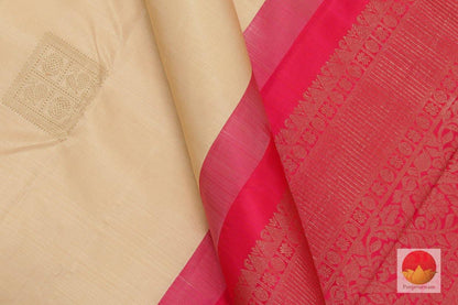 Kanchipuram Silk Saree - Handwoven Pure Silk - Pure Zari - Cream & Peach - PV SRI 200 - Archives - Silk Sari - Panjavarnam