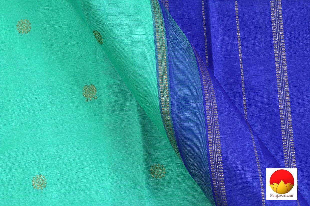 Kanchipuram Silk Saree - Handwoven Pure Silk - Pure Zari - Cyan & Royal Blue - PV SRI 1372 - Silk Sari - Panjavarnam