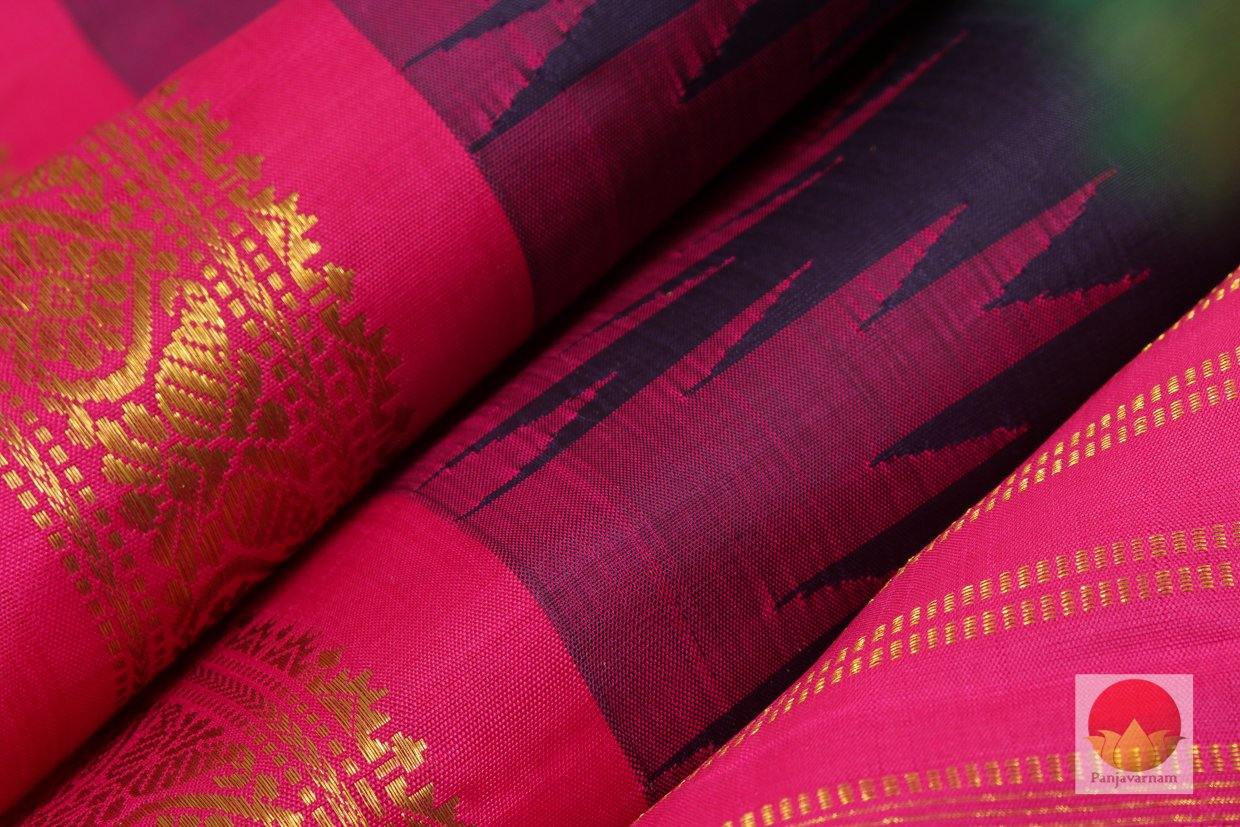 Kanchipuram Silk Saree - Handwoven Pure Silk - Pure Zari - Ganga Jamuna Border - Navy Blue - PV RA 1C - Silk Sari - Panjavarnam