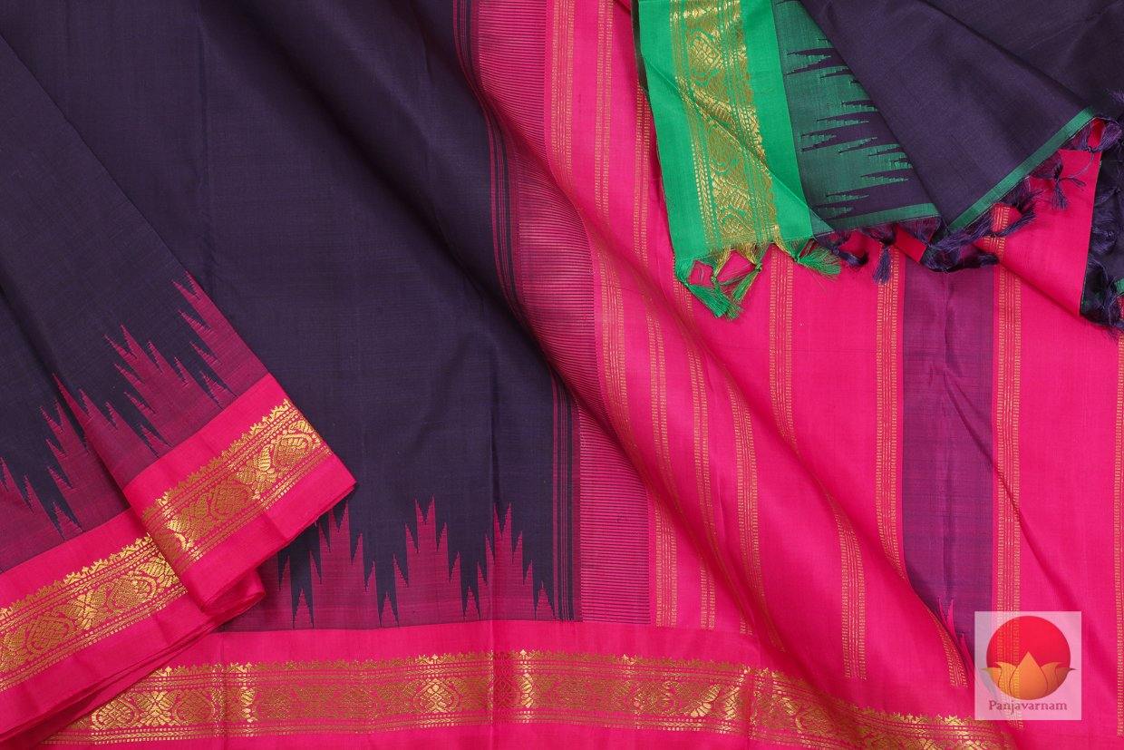 Kanchipuram Silk Saree - Handwoven Pure Silk - Pure Zari - Ganga Jamuna Border - Navy Blue - PV RA 1C - Silk Sari - Panjavarnam PV RA 1C