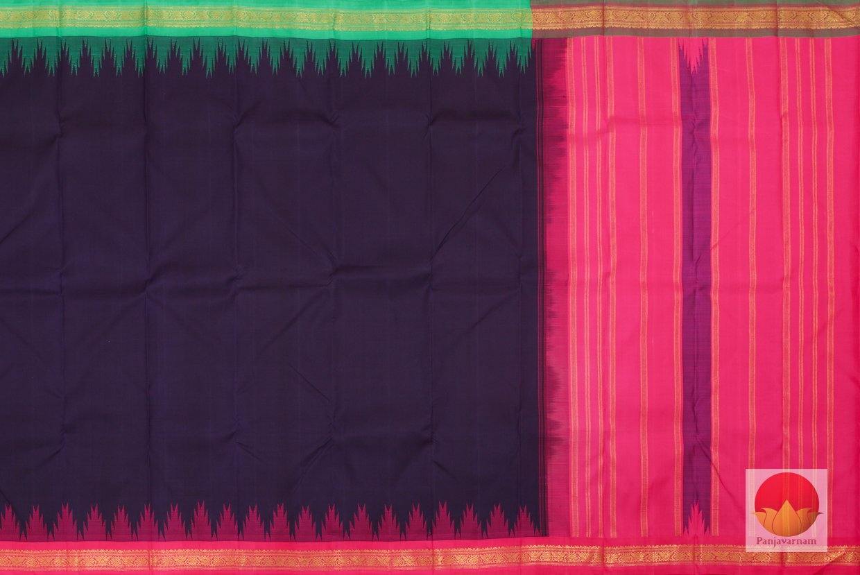 Kanchipuram Silk Saree - Handwoven Pure Silk - Pure Zari - Ganga Jamuna Border - Navy Blue - PV RA 1C - Silk Sari - Panjavarnam PV RA 1C