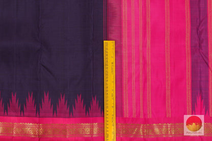 Kanchipuram Silk Saree - Handwoven Pure Silk - Pure Zari - Ganga Jamuna Border - Navy Blue - PV RA 1C - Silk Sari - Panjavarnam PV RA 1C